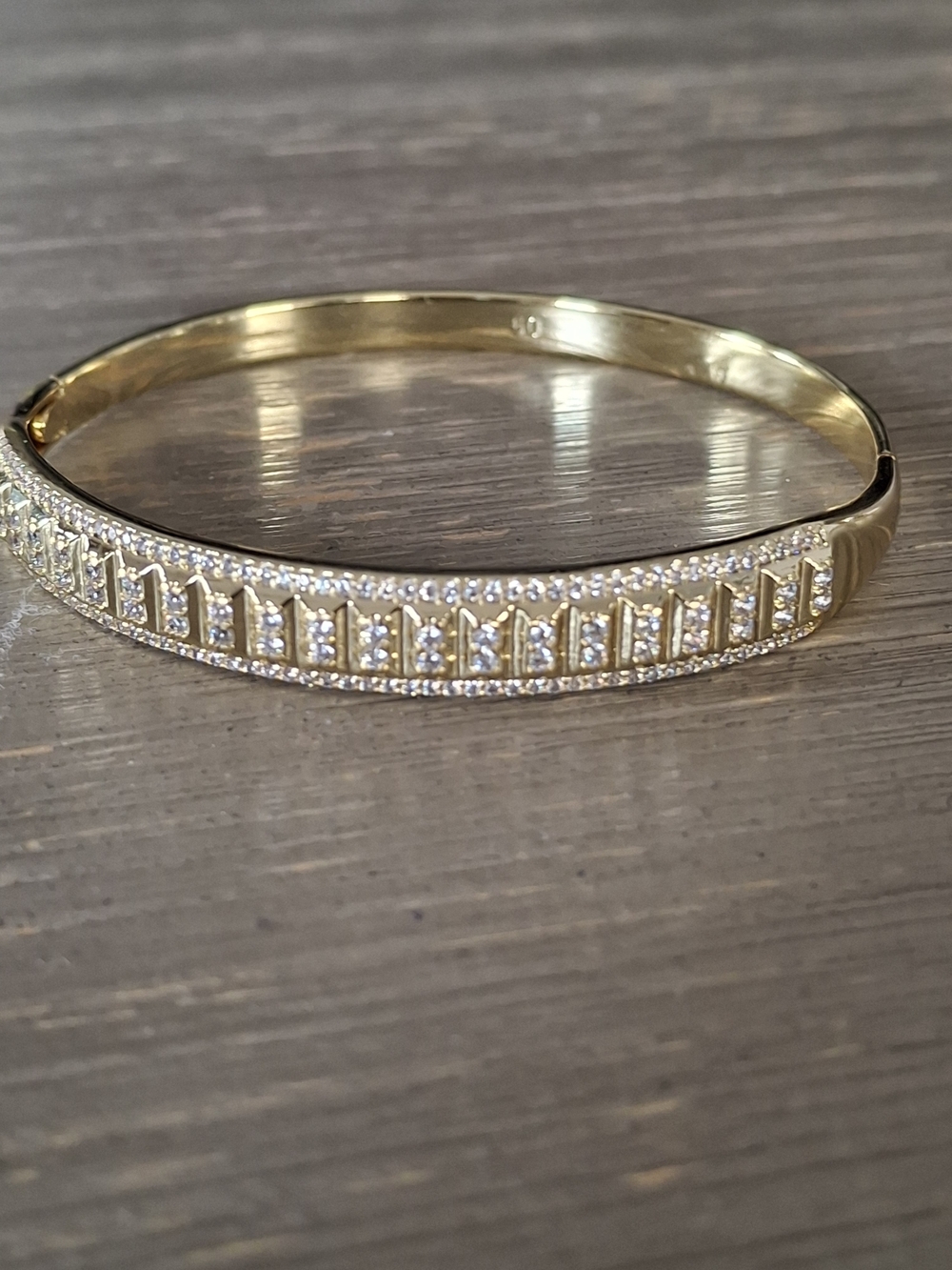Gold-Tone Crystal Row Bangle Bracelet - Elegant Women's Jewelry